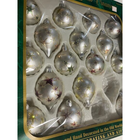 16 VTG Commodore Ornaments Pearl Teardrop Round Gold Star Christmas Hand Blown - Picture 2 of 10